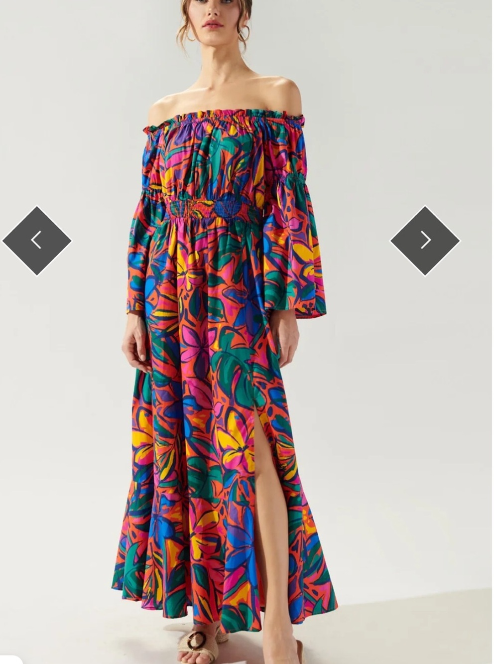 Vibrant Multicolor Off-Shoulder Maxi Dress